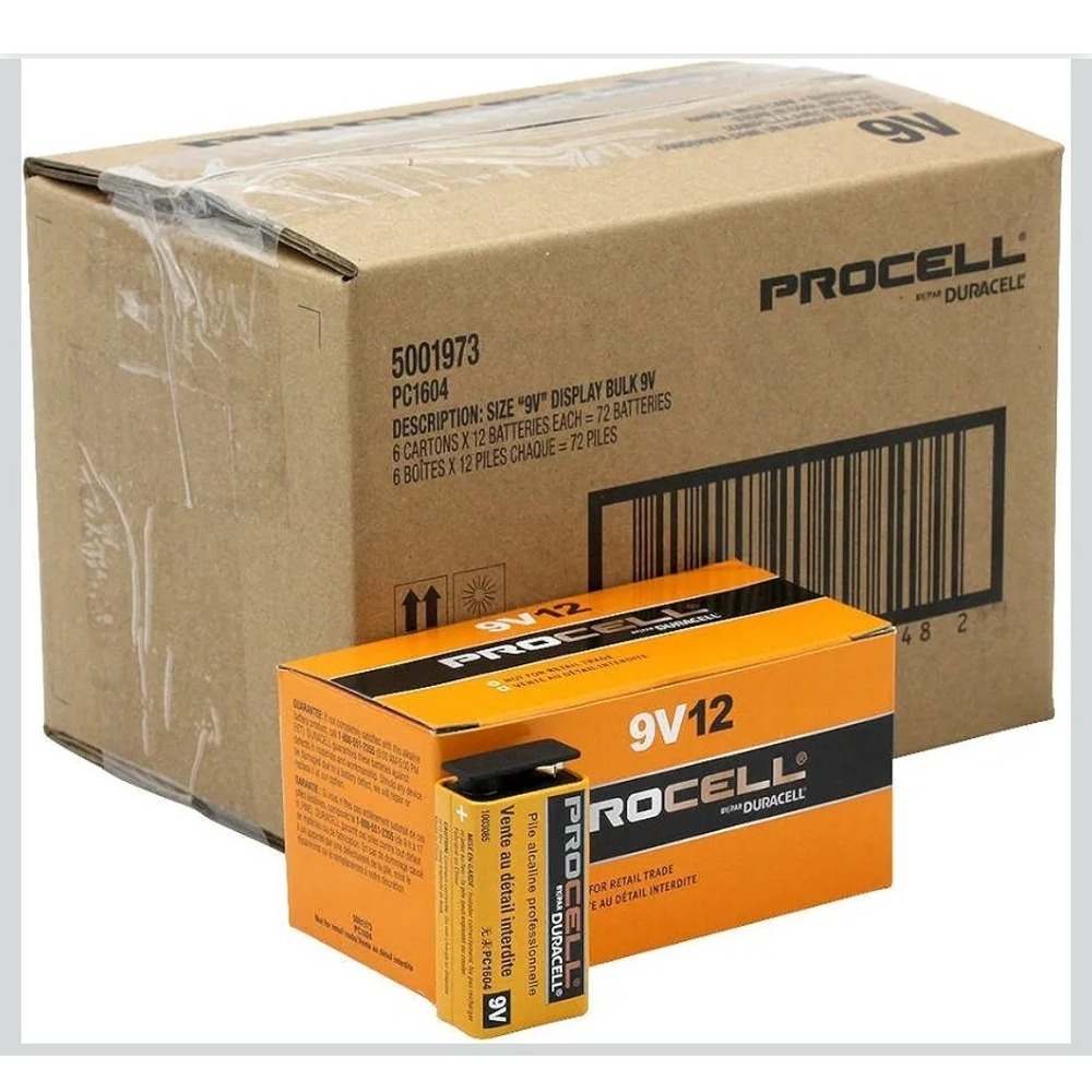 Duracell Procell 9V Alkaline Batteries 72 Count Industrial Bulk Case PC1604
